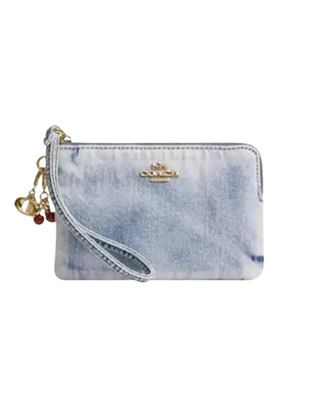 NWT Coach Corner Zip Wristlet With 2 CHARMS CEF82 In Loved Light Indigo Denim